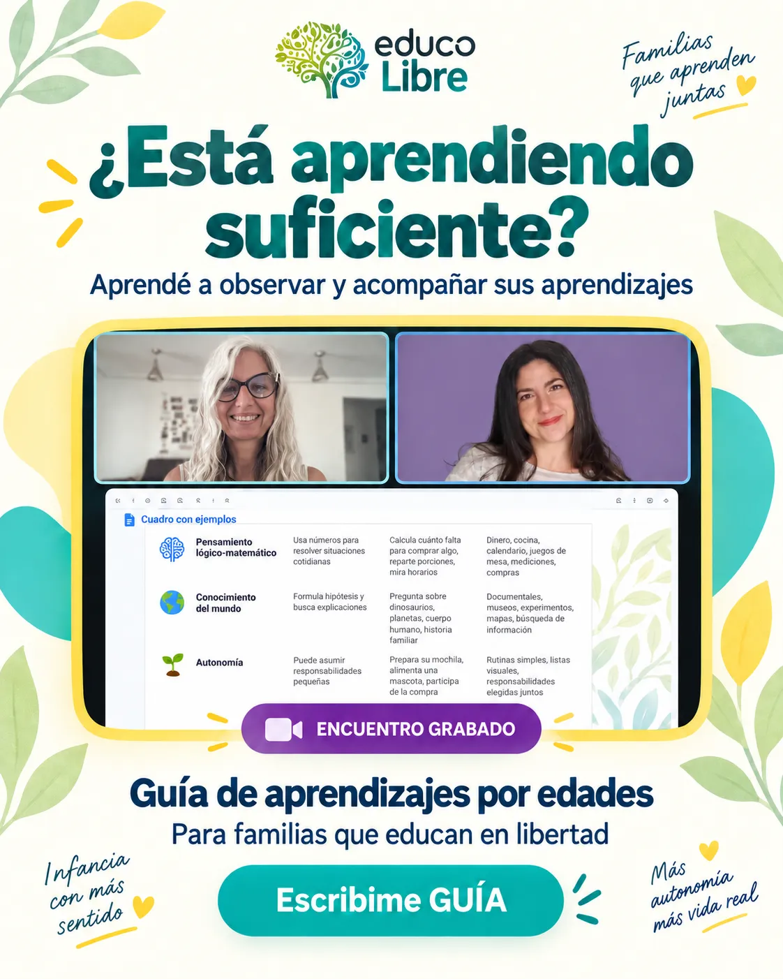 Guía de observación de aprendizajes por edades + workbook para familias